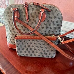 Dooney & Bourke Monogram Dome ZipZip Bag, matching Wristlet in Olive Green. 2pcs